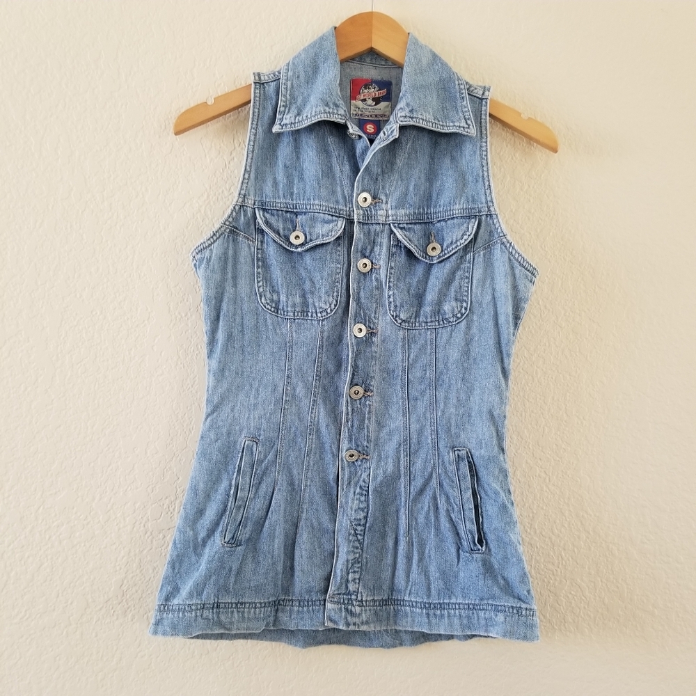VTG Best World Brand Denim Vest Jacket Size Small Made in Hong Kong